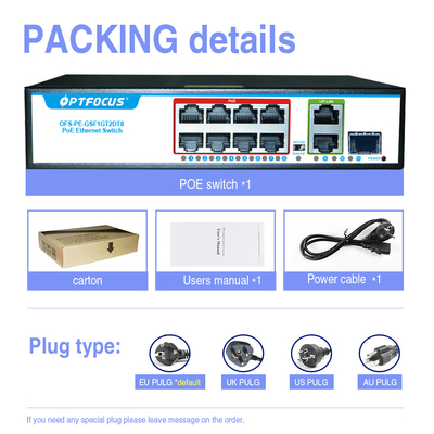 1310nm Managed Power Over Ethernet POE 20KM / Single Mode Fiber Switch 8 Port Poe Gigabit Switch
