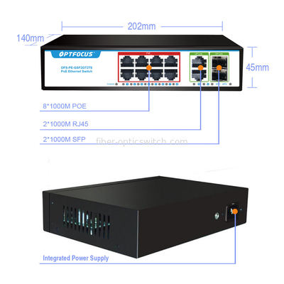 AI Smart PoE Switch 8x1000M POE Port UP Link 2x1000m RJ45 Port 2x1000m SFP for NVR IP Camera
