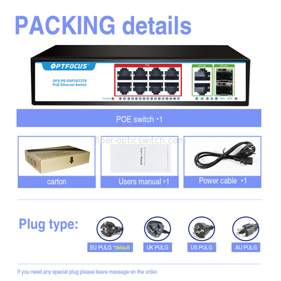 AI Smart PoE Switch 8x1000M POE Port UP Link 2x1000m RJ45 Port 2x1000m SFP for NVR IP Camera