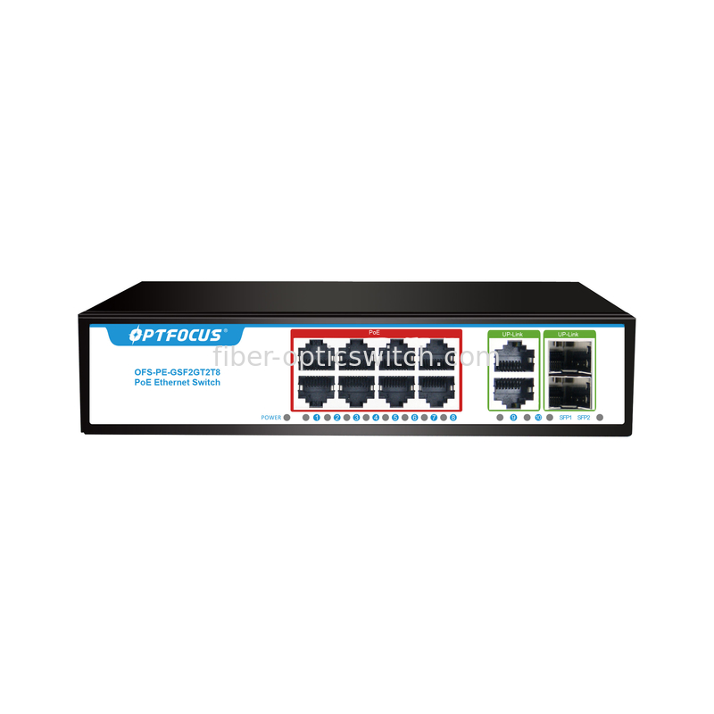 AI Smart PoE Switch 8x1000M POE Port UP Link 2x1000m RJ45 Port 2x1000m SFP for NVR IP Camera